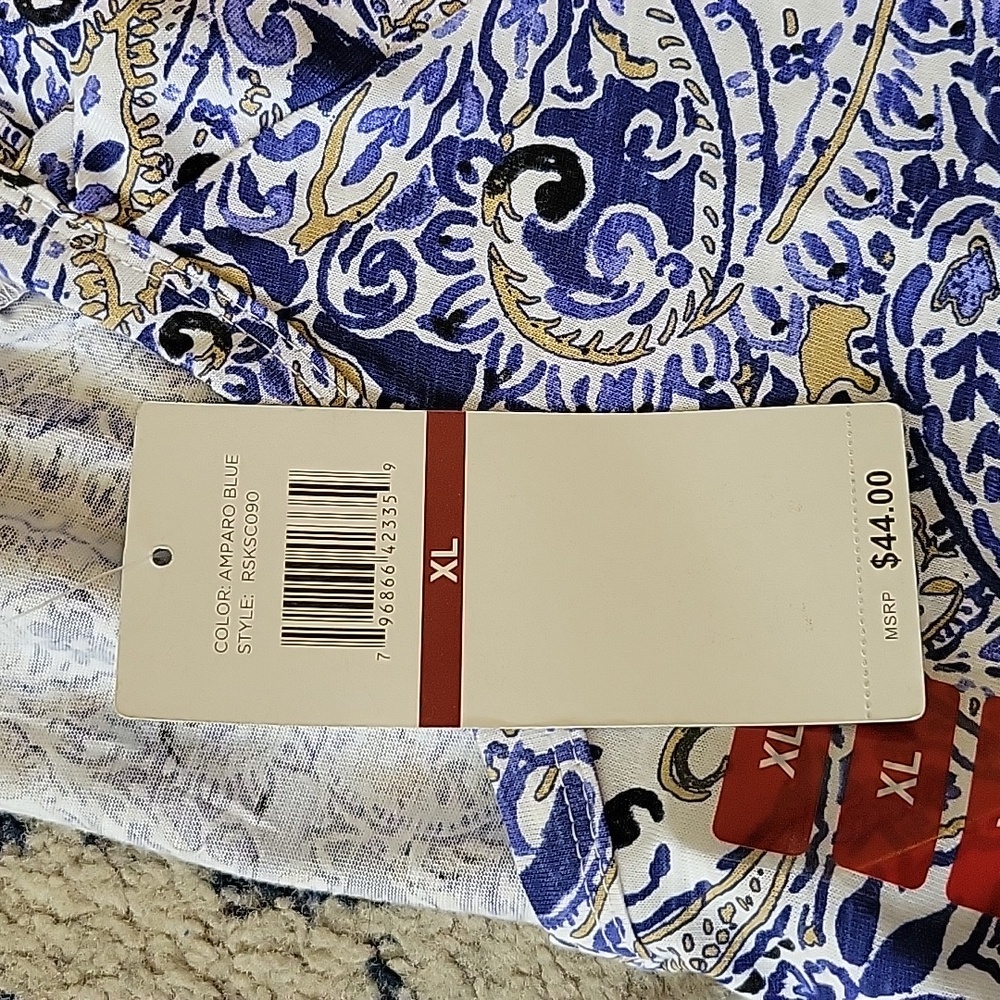 NWT Rafaella Size XL Paisley Women's Knit V-Neck Ruffled Short Sleeve Fashion To - Picture 7 of 7